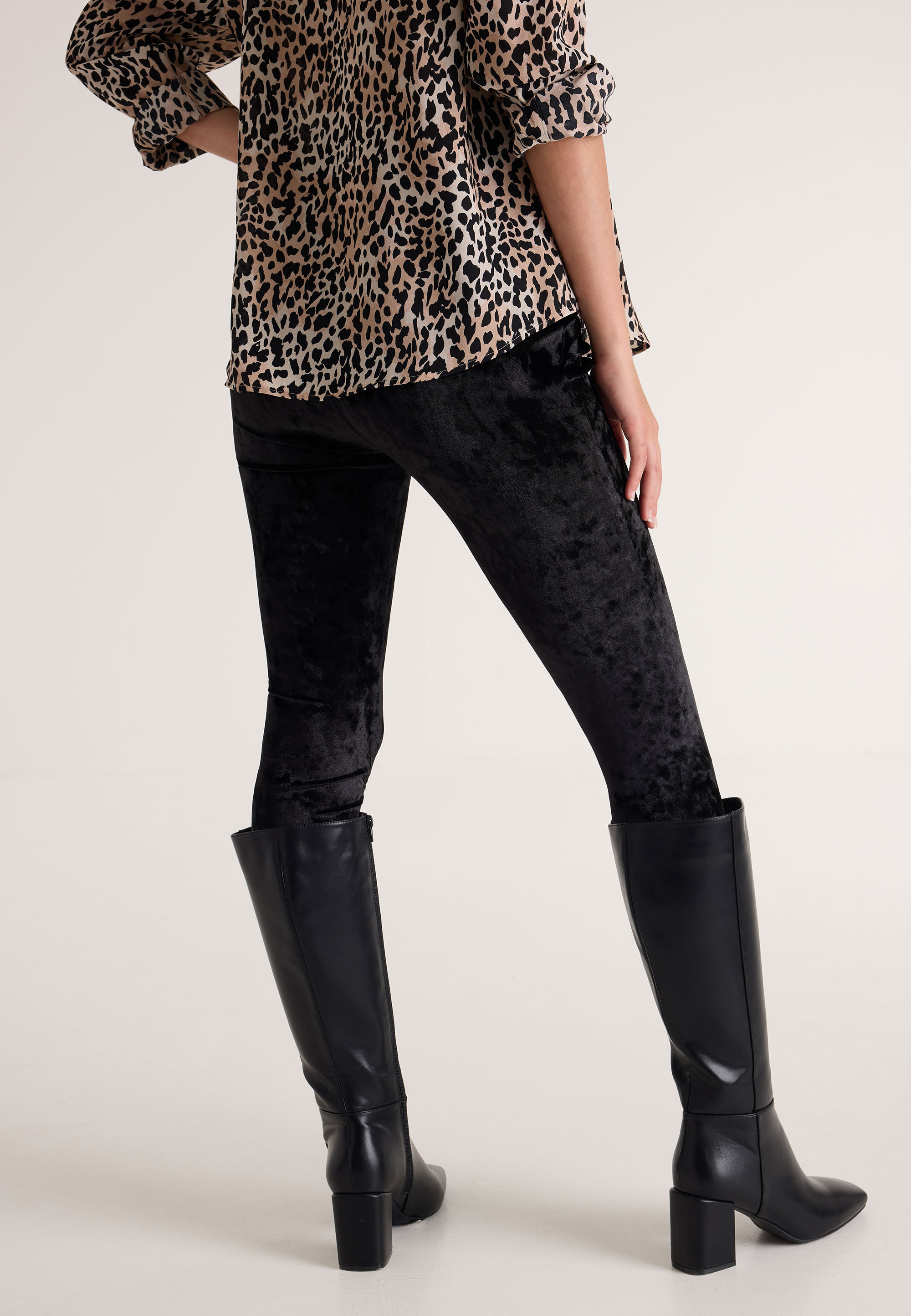 Womens Black Crushed Velour Leggings Peacocks