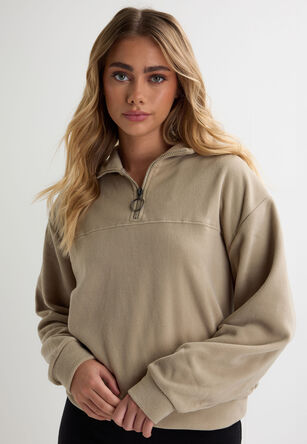 Womens Stone Half Zip Fleece Sweatshirt
