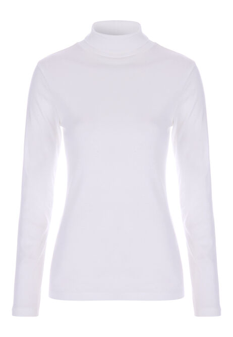 Womens Cream Roll Neck Top with Long Sleeves