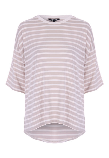 Womens Light Brown Horizontal Stripe T-Shirt 