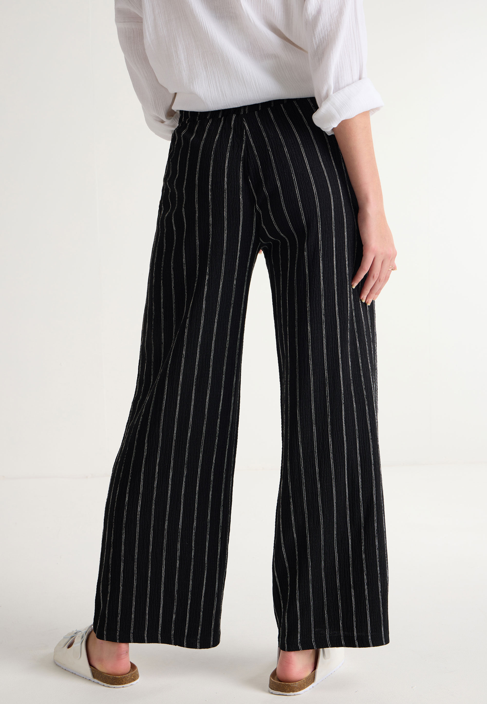 Womens Black Stripe Wide Leg Trousers Peacocks