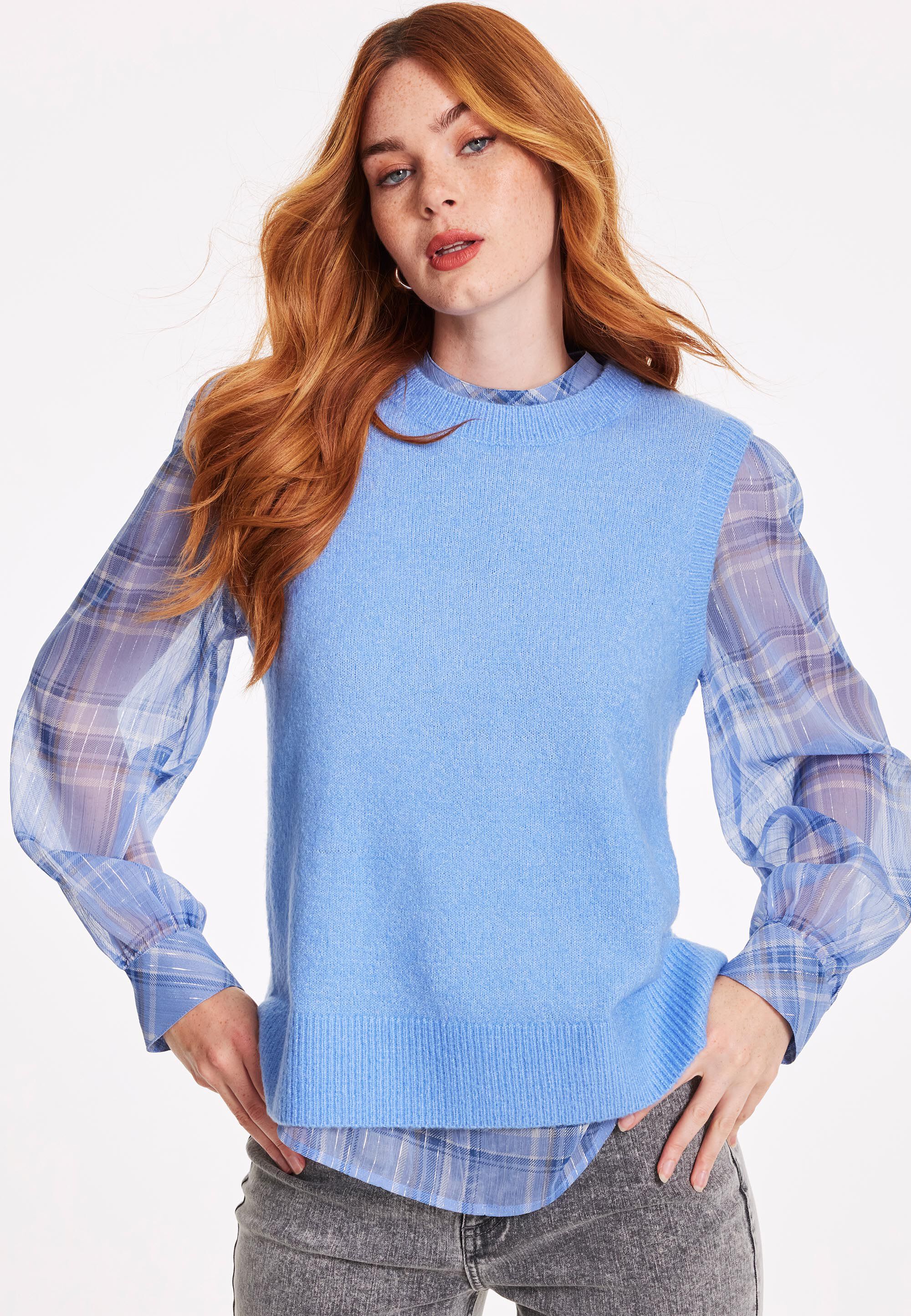 Womens Blue Plain Sleeveless Jumper Peacocks