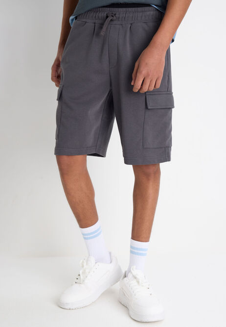 Older Boys Charcoal Plain Sweat Cargo Shorts