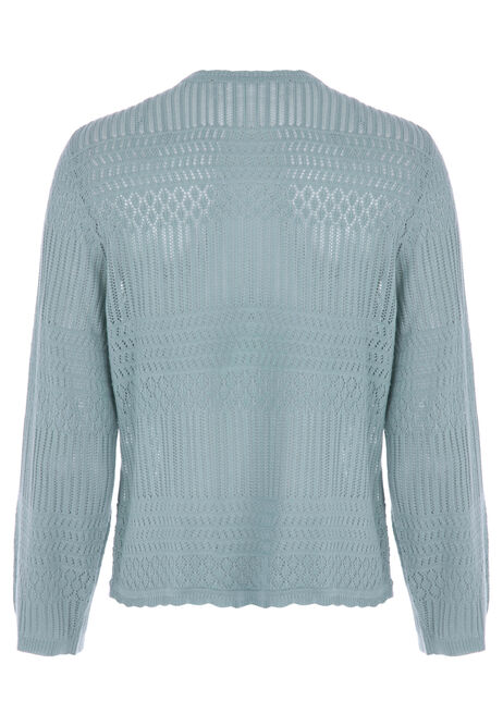 Womens Sage Pointelle Curve Hem Cardigan