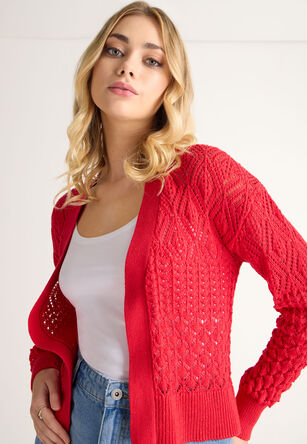 Womens Red Multi Stitch Crochet Cardigan