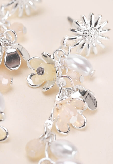 Womens Silver Delicate Flower Drop Earrings