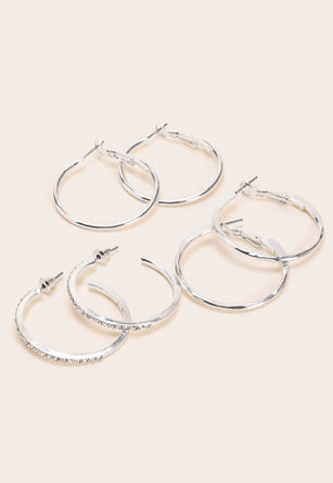 Womens 3pk Silver Hoop Earrings