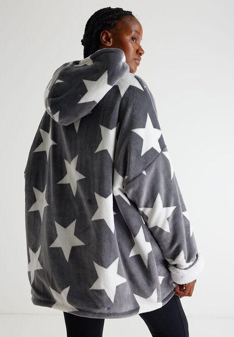 Womens Charcoal Star Oversized Hooded Blanket 82cm