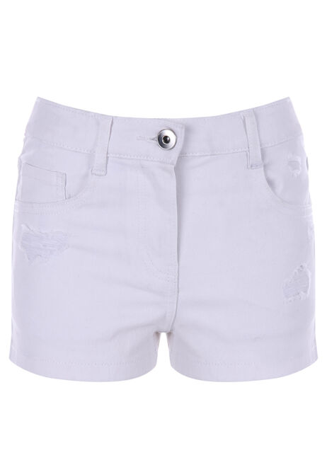 Older Girls White Distressed Denim Shorts