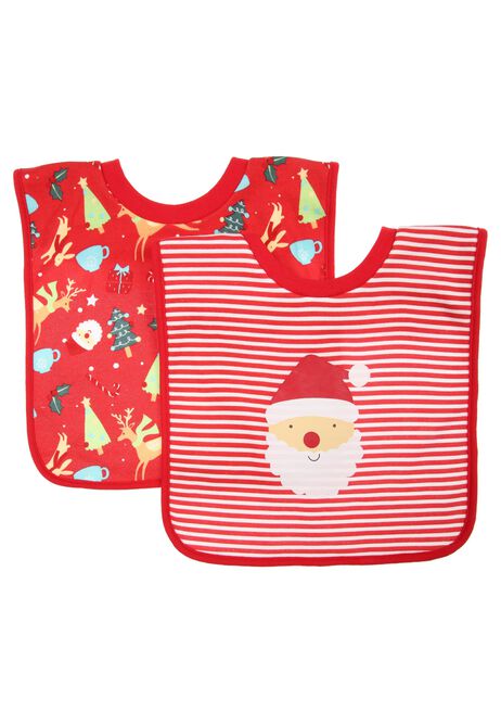 Baby 2pk Red Festive Father Christmas Popover Bibs