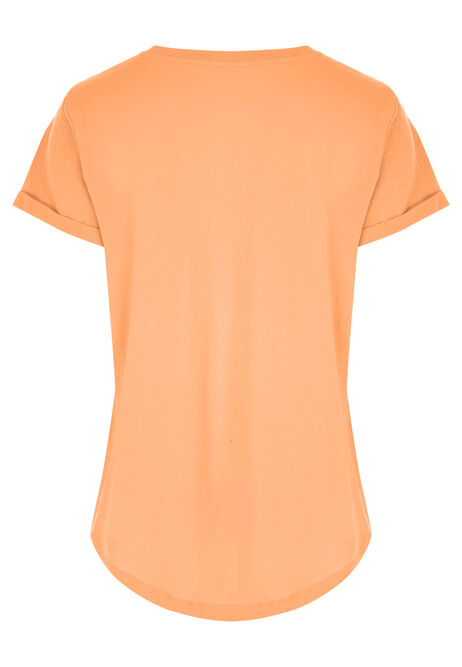Womens Orange Roll Sleeve Top