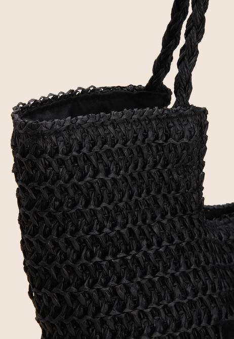 Womens Black Patch Shopper Tote Bag