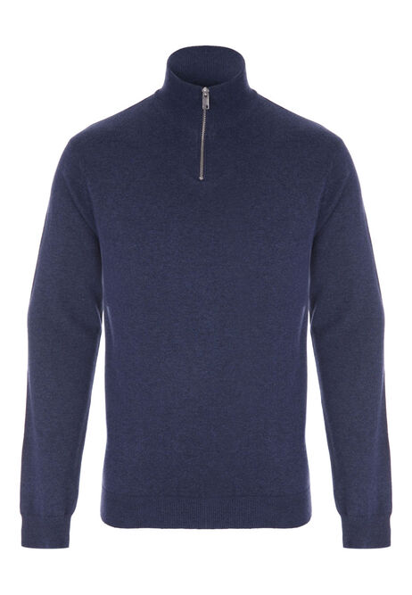 Mens Plain Blue Marl 1/4 Zip Sweater