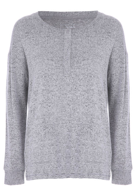 Womens Grey Soft Touch Henly Pyjama Top