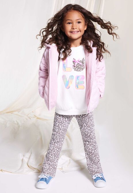 Younger Girls Cream Leopard Print Ribbed Bootcut Leggings