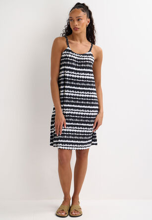 Womens Black & White Tiedye Print Beach Dress