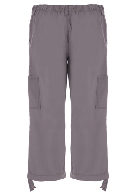 Womens Grey Wash Cropped Cargo Trousers