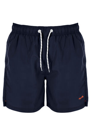 Mens Navy Plain Drawstring Swim Shorts
