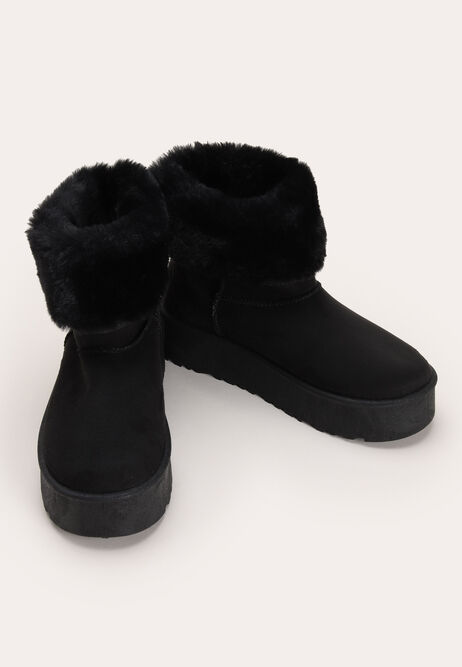 Womens Black Mini Faux Fur Lined Boots