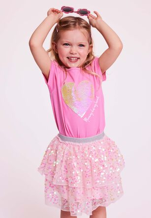 Younger Girls Pink Heart Reversible Sequin T-Shirt