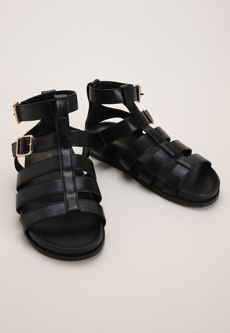Womens Black Chunky Gladiator Sandals
