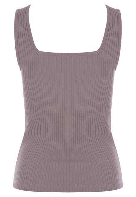 Womens Mocha Brown Ribbed Square Neckline Vest