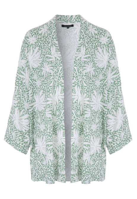 Womens Green Palm Print Kimono