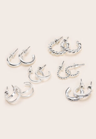 Womens 6pk Silver Mini Hoop Earring Set