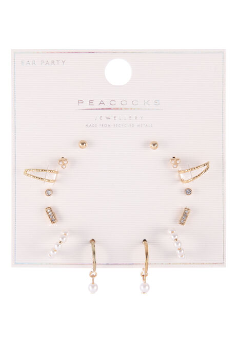 Womens 7pk Gold Party Earrings