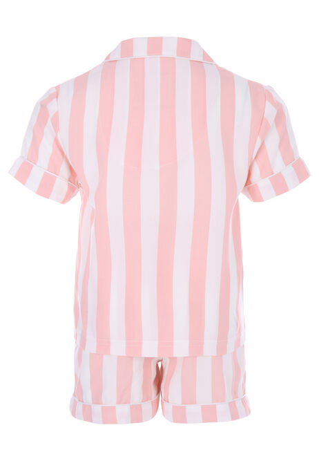 Girls Light Pink Stripe Shorts Pyjama Set