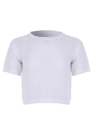 Older Girls White Sparkle Cropped Jumper