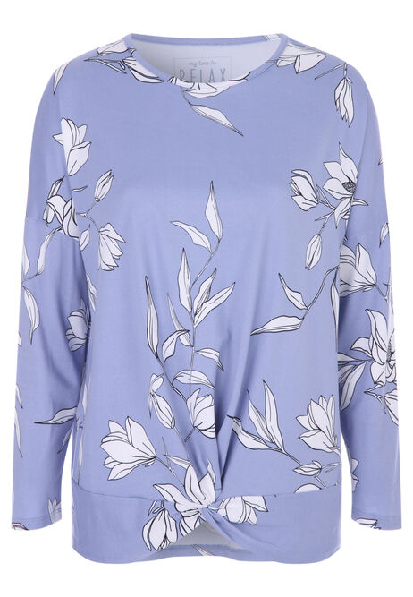 Womens Soft Touch Blue Floral Pyjama Top