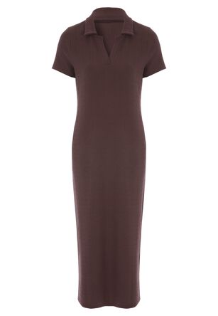 Womens Browns Textured Collar Midi Dress