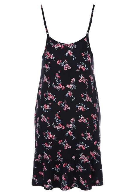 Womens Black Floral Chemise Nightdress 