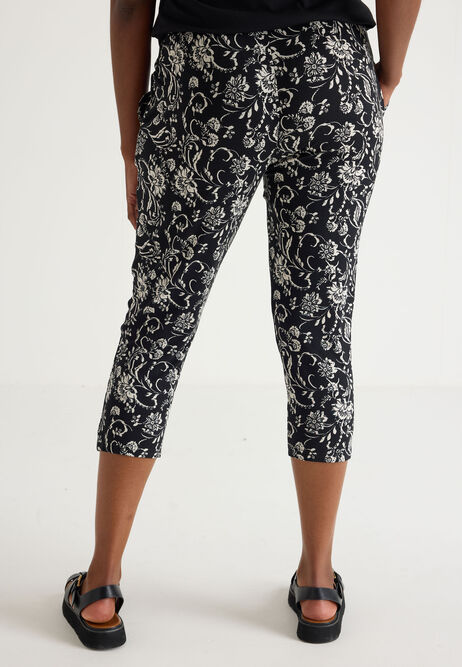 Womens Black Floral Relaxed Crop Trousers