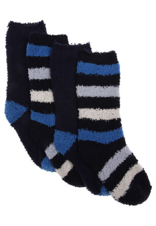 Boys 2pk Navy Stripe Marshmallow Socks