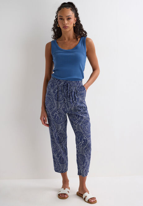 Womens Navy Ditsy Print Relaxed Cropped Trousers