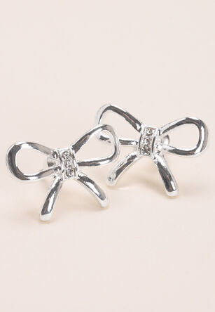 Womens Silver Bow Stud Earrings