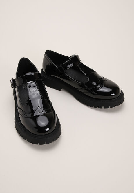 Older Girls Black Patent T-Bar Shoes