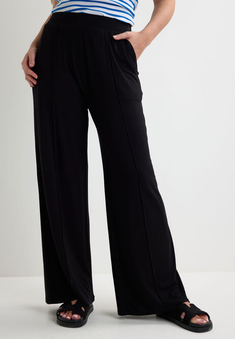 Womens Black Plain Relaxed Wide Leg Trousers