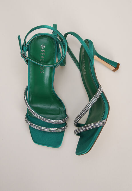 
Womens Green Diamante Jewel Strap Sandals