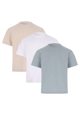 Younger Boys 3pk Green, White & Stone Plain T-shirts