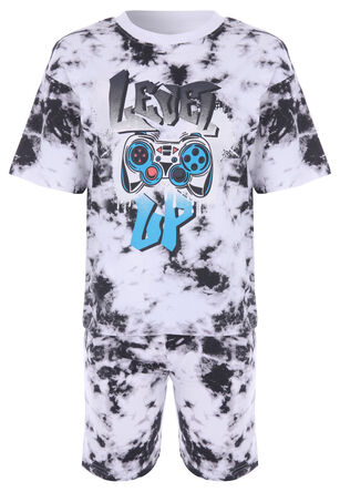 Older Boys Black Tie Dye Gaming Top & Shorts Pyjama Set