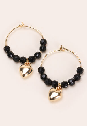 Womens Black Beaded Gold Earrings
