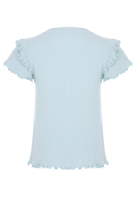 Younger Girls Mint Butterfly Frill Sleeve Top