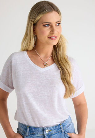 Womens Plain White Roll Sleeve T-Shirt