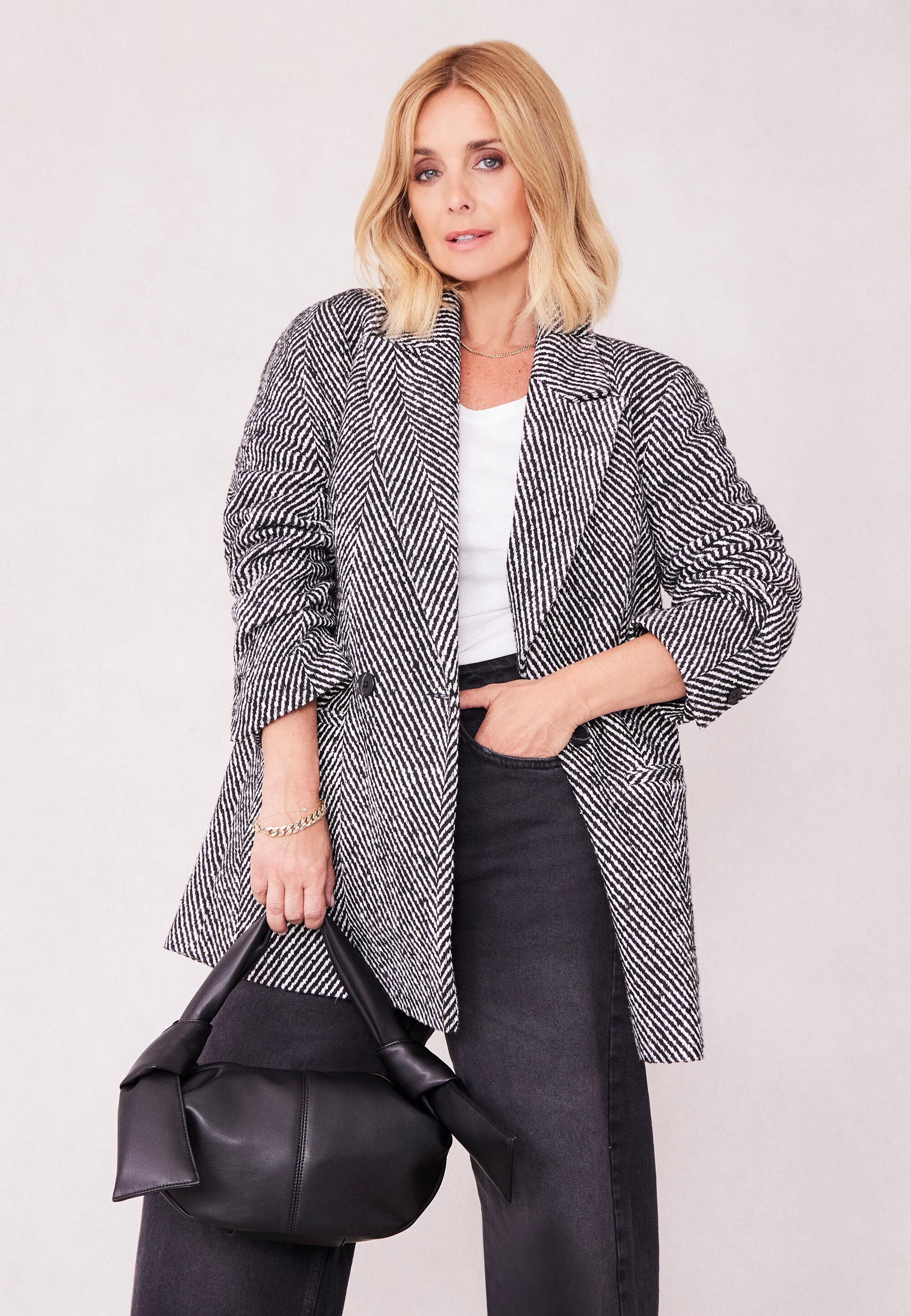 Womens Black White Chevron Blazer Coat Peacocks