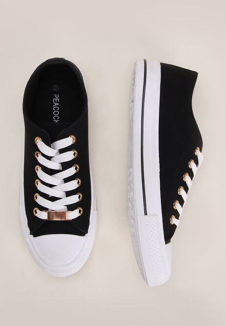Womens Black Lace Up Casual Trainers