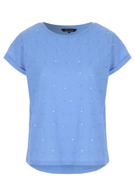 Womens Blue Broderie T-shirt