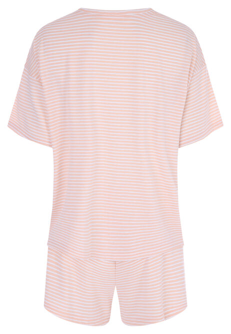 Womens Peach Stripe Top & Shorts Pyjama Set